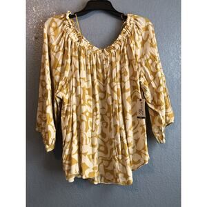 Terra & Sky Womens Tunic Top 2X 3/4 Sleeve Amber Glow Floral Boho Cottage‎ New